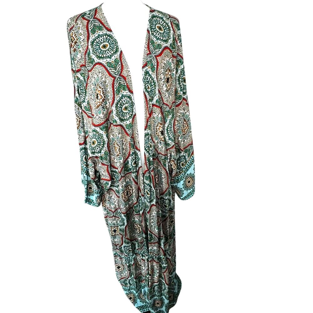 RUSTTYDUSTTY Women's 3XL Long Floral Kimono Robe Swimwear Cover Up Resort Boho‎